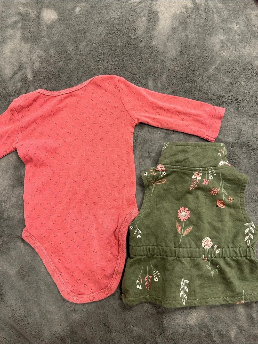 Carter's Olive Green Floral Zip Peplum Bodysuit with Coral Sleeves